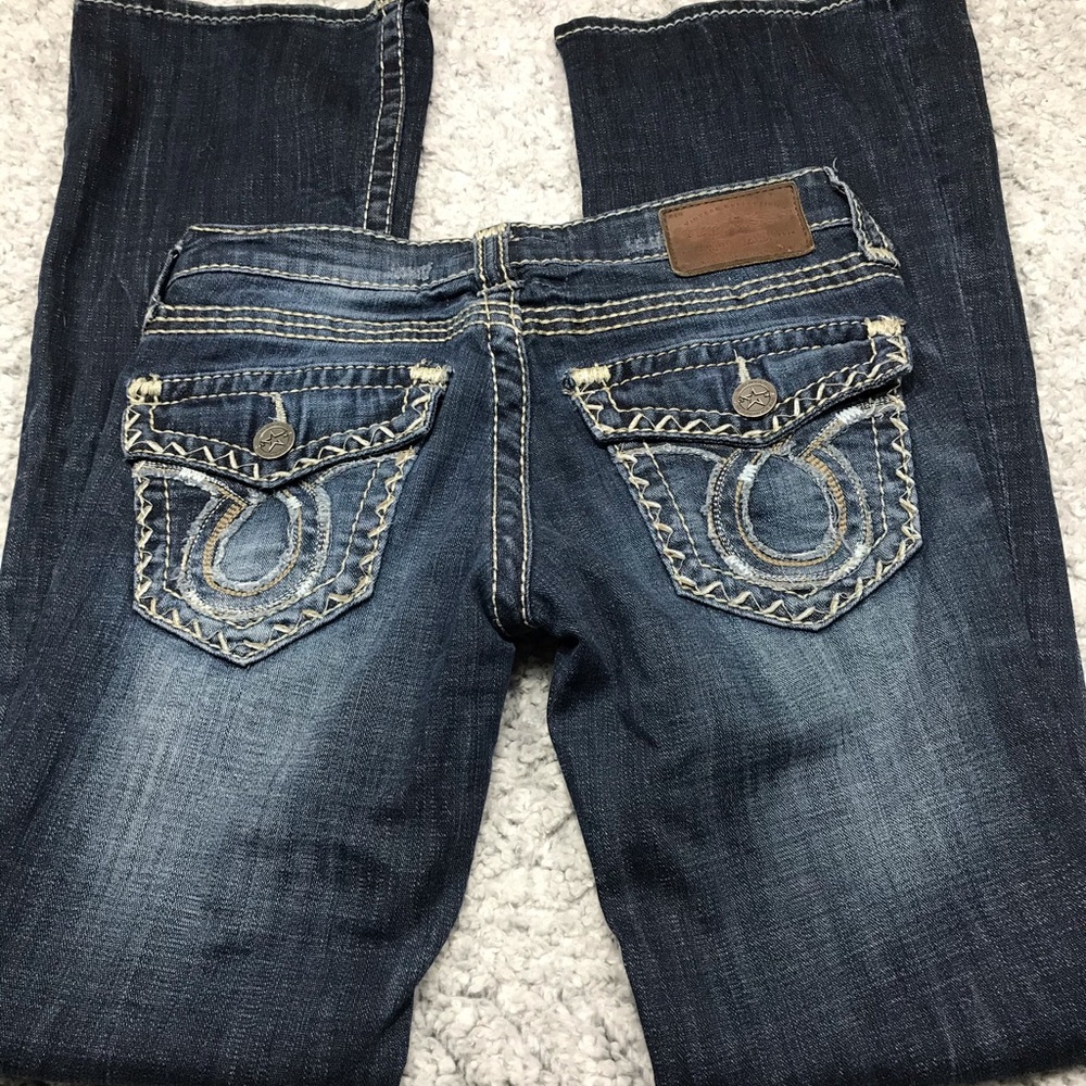 Big Star Flares w/embellished pockets Sz 27 32” inseam